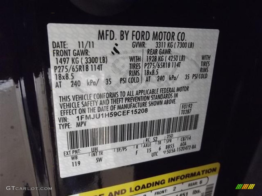 2012 Expedition Color Code UH for Tuxedo Black Metallic Photo #57424703