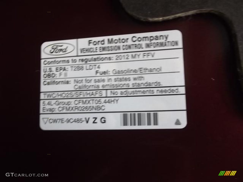 2012 Ford Expedition XLT Info Tag Photo #57425430