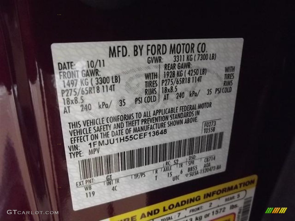 2012 Expedition Color Code GT for Autumn Red Metallic Photo #57425438