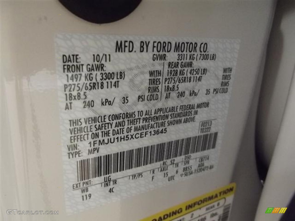 2012 Expedition Color Code UG for White Platinum Tri-Coat Photo #57426086
