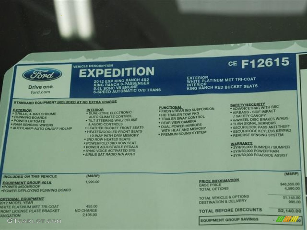 2012 Ford Expedition King Ranch Window Sticker Photo #57426242
