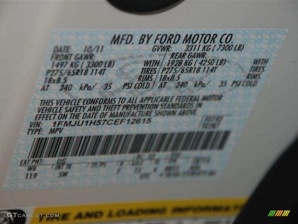 2012 Expedition Color Code UG for White Platinum Tri-Coat Photo #57426250