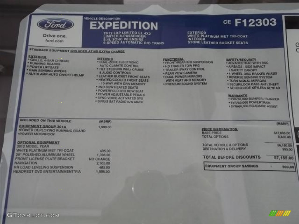 2012 Ford Expedition EL Limited Window Sticker Photo #57426686