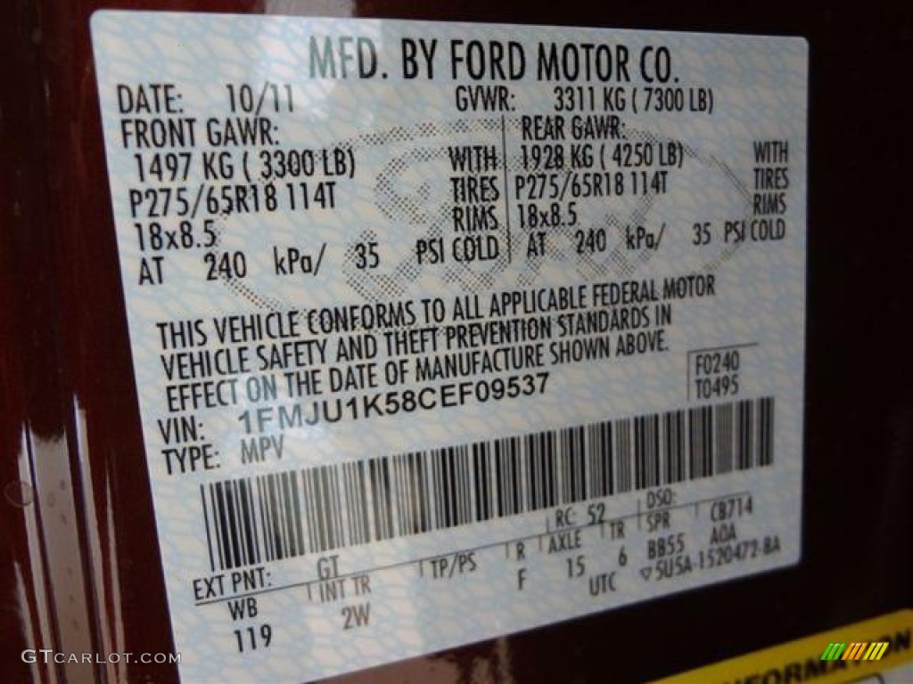 2012 Expedition Color Code GT for Autumn Red Metallic Photo #57428027