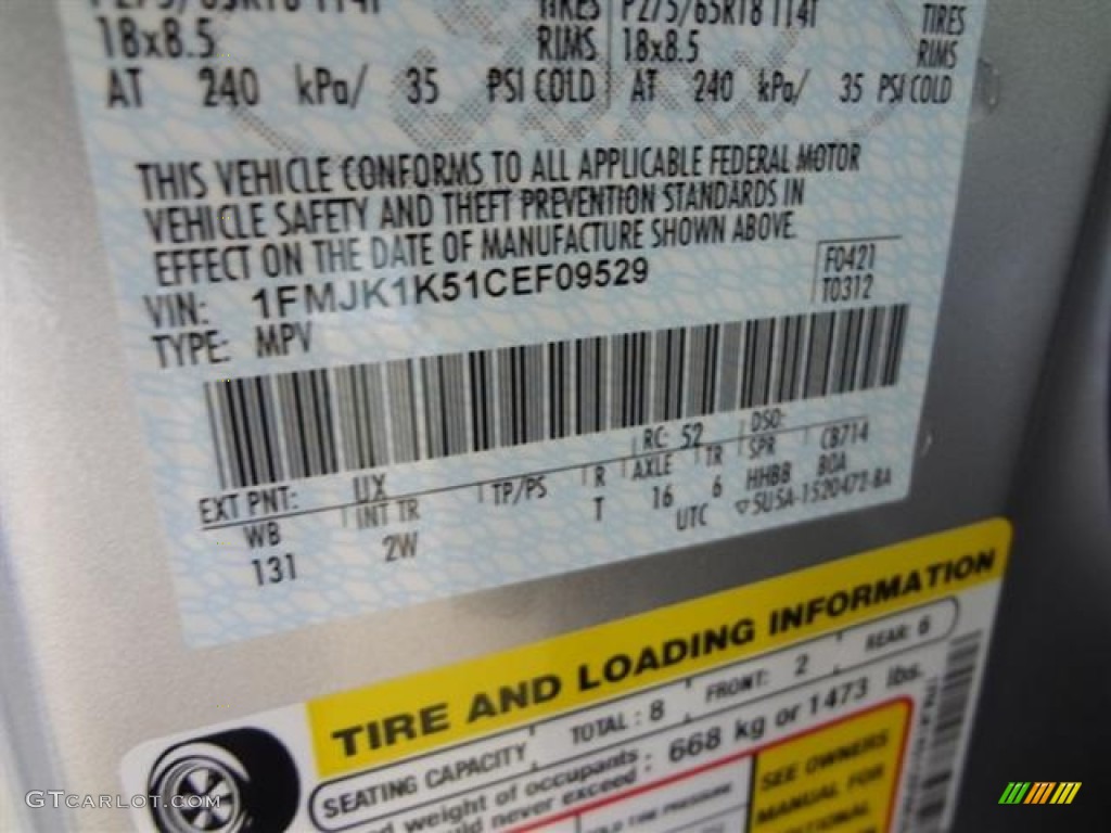 2012 Expedition Color Code UX for Ingot Silver Metallic Photo #57429515