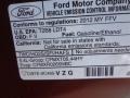 2012 Ford Expedition EL XLT Info Tag