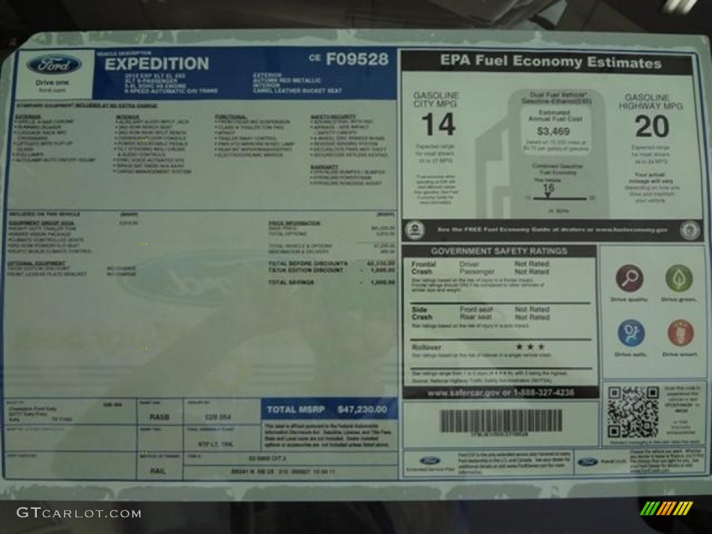 2012 Ford Expedition EL XLT Window Sticker Photo #57429713