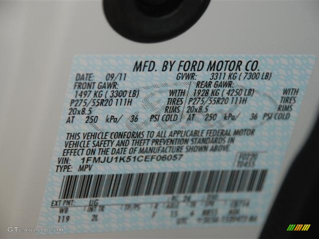 2012 Expedition Color Code UG for White Platinum Tri-Coat Photo #57430397