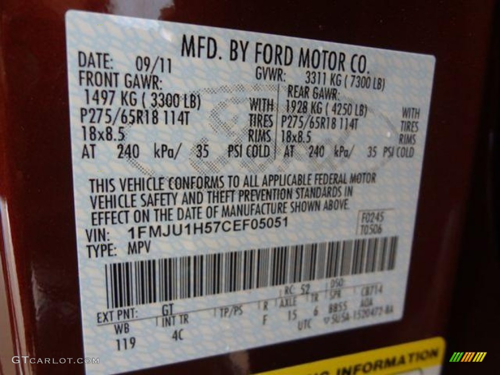 2012 Expedition Color Code GT for Autumn Red Metallic Photo #57430652