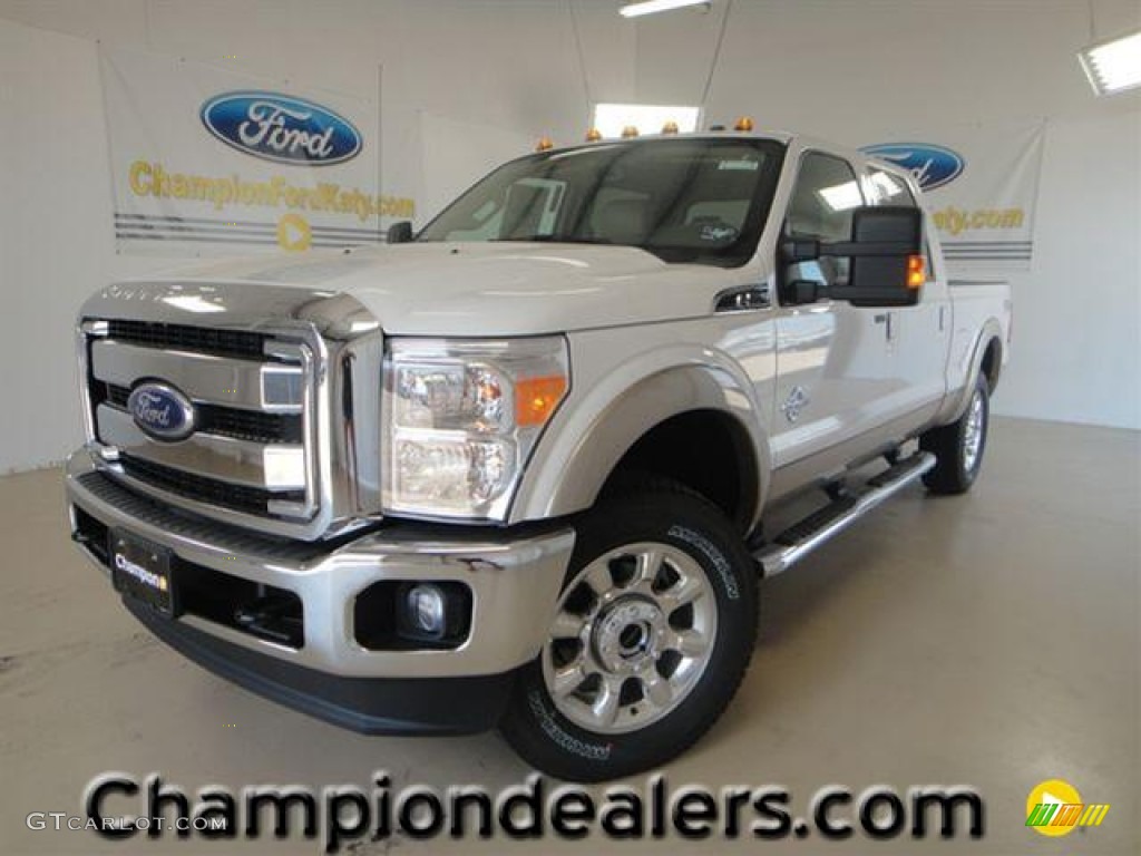 2012 F250 Super Duty Lariat Crew Cab 4x4 - White Platinum Metallic Tri-Coat / Adobe photo #1