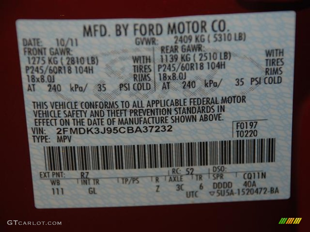 2012 Edge Color Code RZ for Red Candy Metallic Photo #57437012