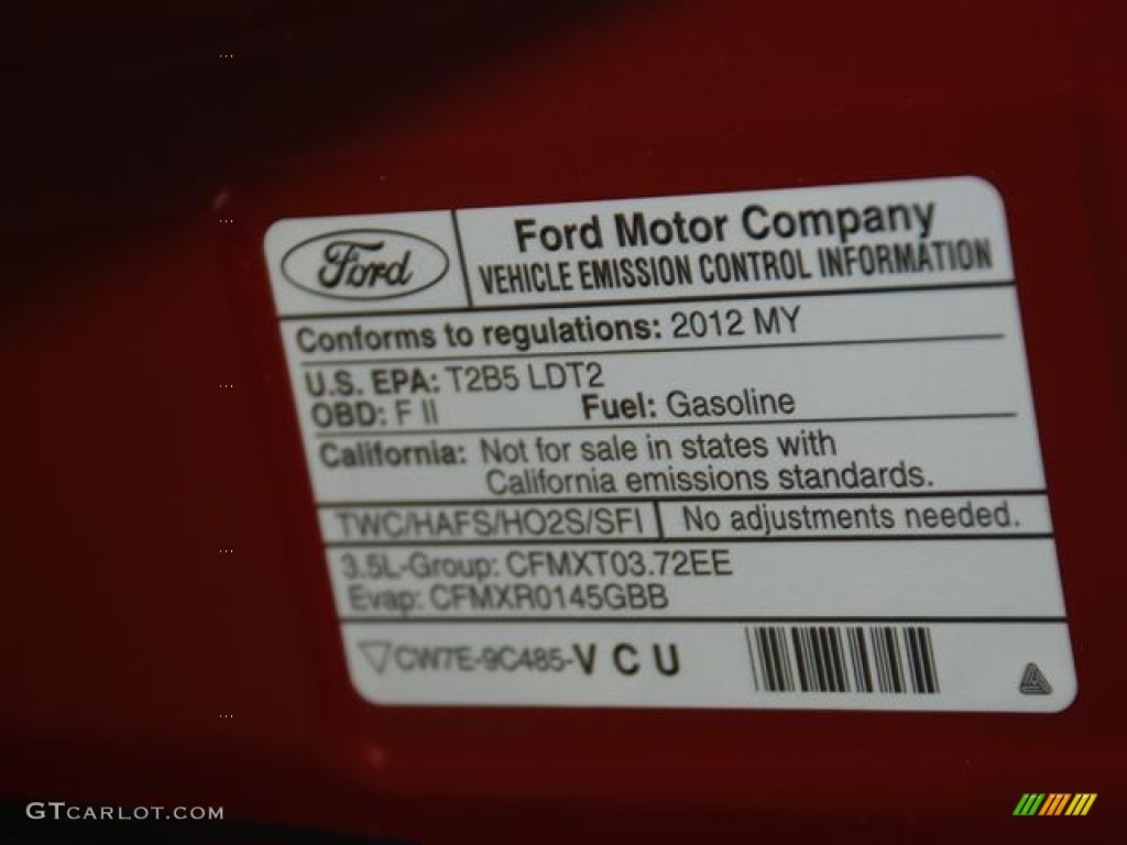 2012 Ford Edge SEL Info Tag Photos