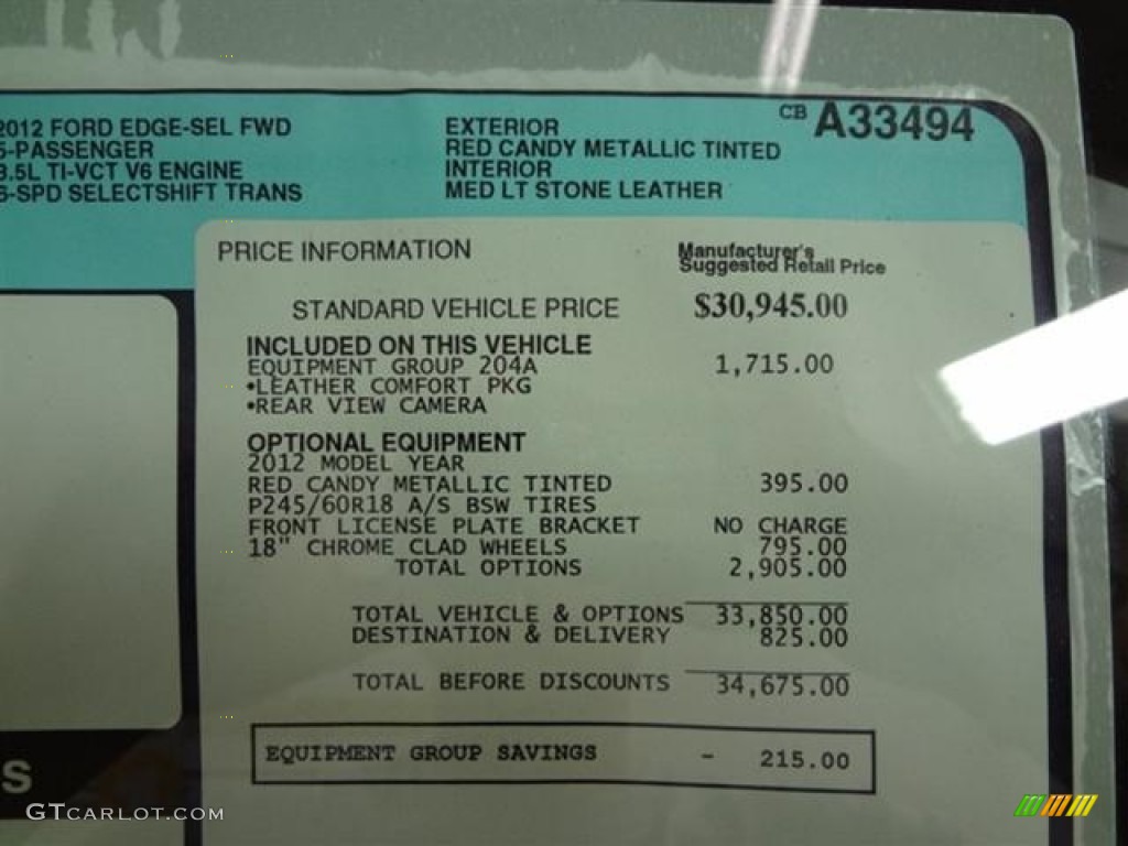 2012 Ford Edge SEL Window Sticker Photo #57437624