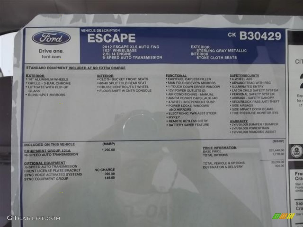 2012 Ford Escape XLS Window Sticker Photo #57445259