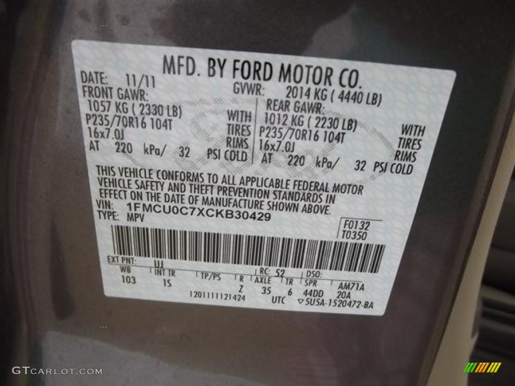 2012 Escape Color Code UJ for Sterling Gray Metallic Photo #57445267