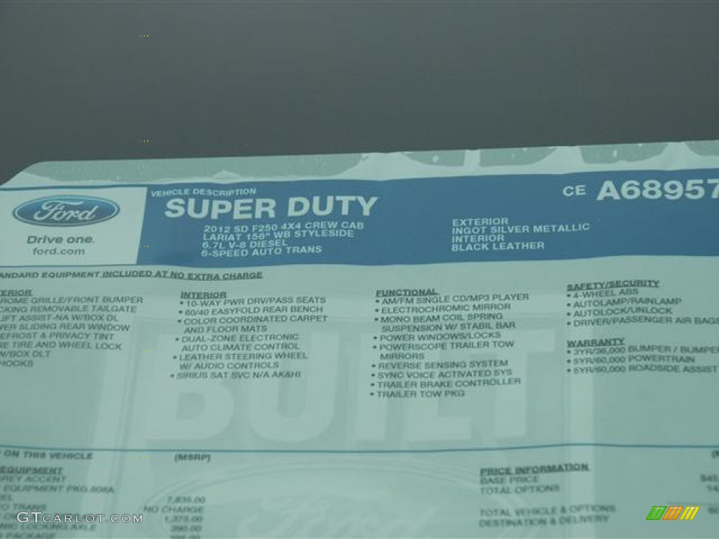 2012 F250 Super Duty Lariat Crew Cab 4x4 - Ingot Silver Metallic / Black photo #21