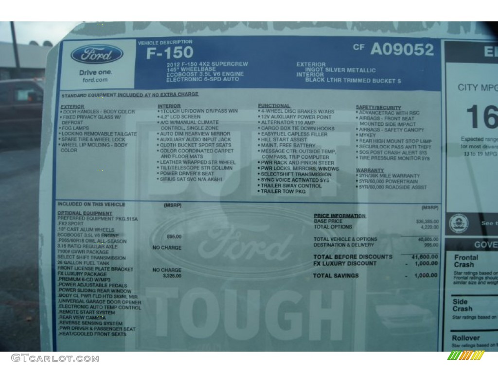 2012 Ford F150 FX2 SuperCrew Window Sticker Photo #57448744