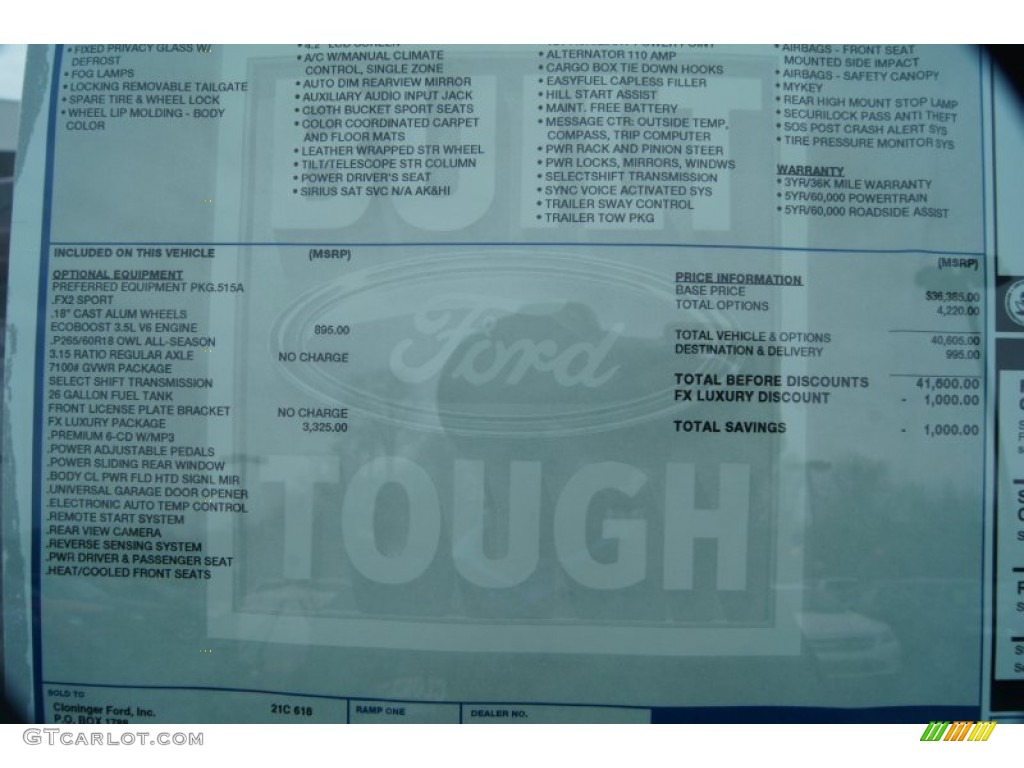 2012 Ford F150 FX2 SuperCrew Window Sticker Photo #57448753
