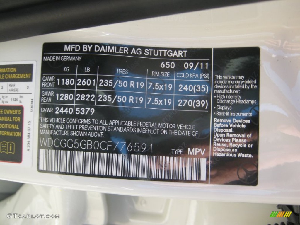 2012 GLK Color Code 650 for Arctic White Photo #57457813