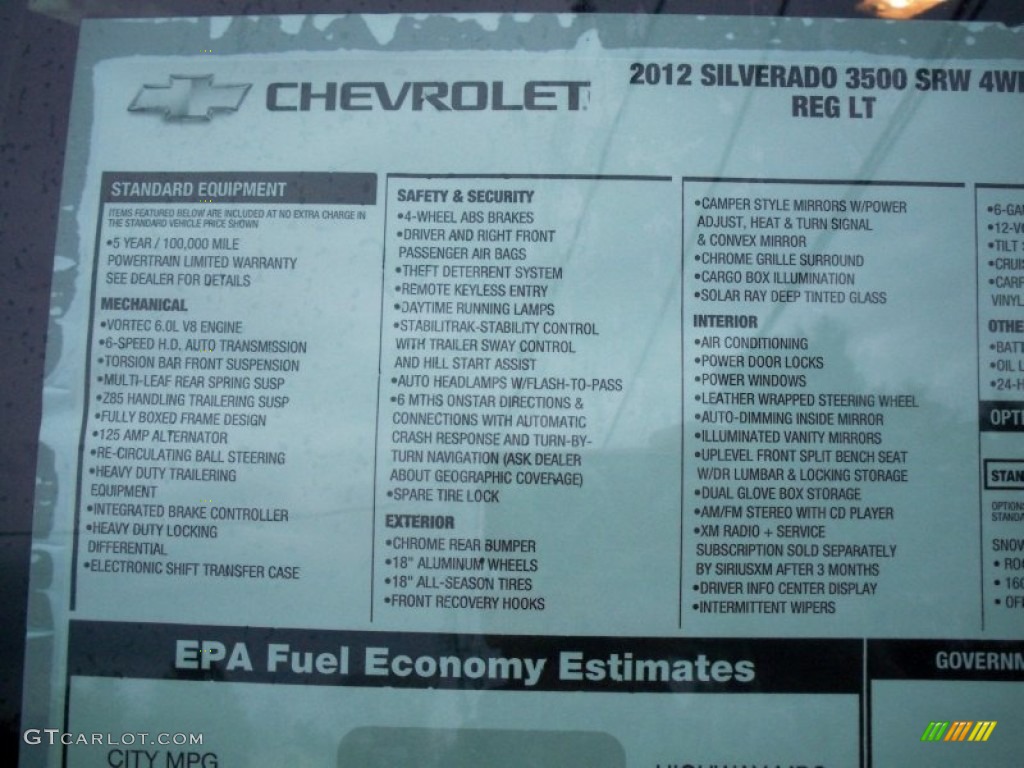 2012 Chevrolet Silverado 3500HD LT Regular Cab 4x4 Window Sticker Photo #57460185