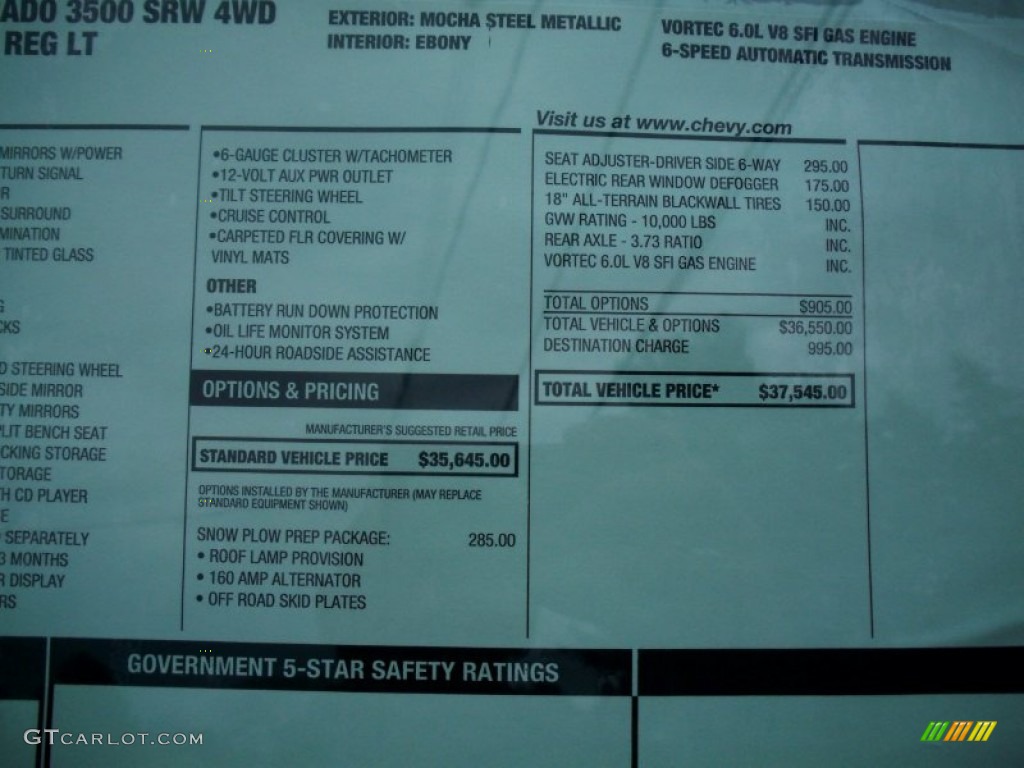 2012 Chevrolet Silverado 3500HD LT Regular Cab 4x4 Window Sticker Photo #57460192