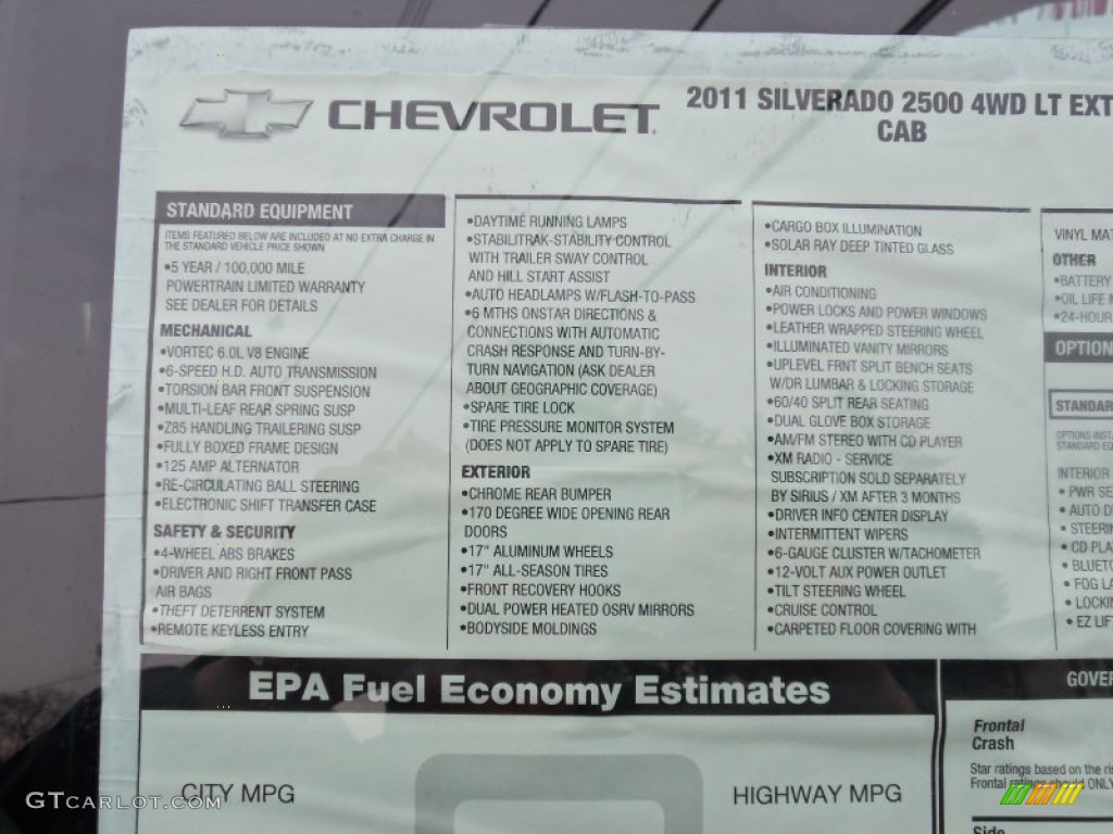 2011 Chevrolet Silverado 2500HD LT Extended Cab 4x4 Window Sticker Photo #57461555
