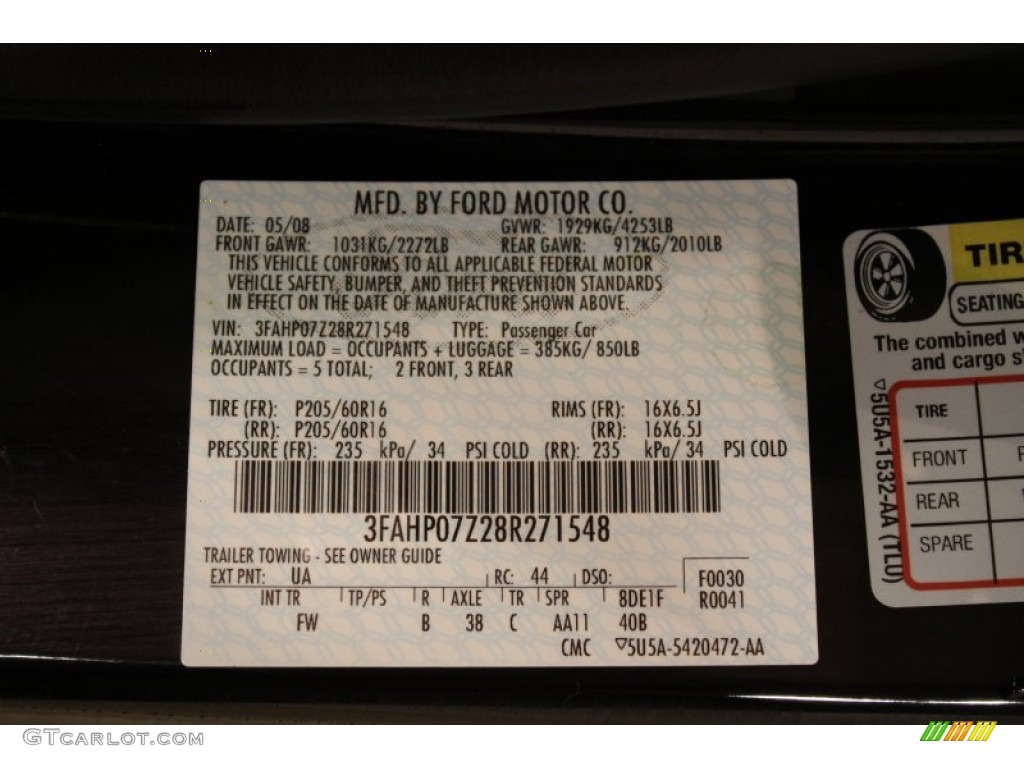 2008 Fusion Color Code UA for Black Ebony Photo #57465343