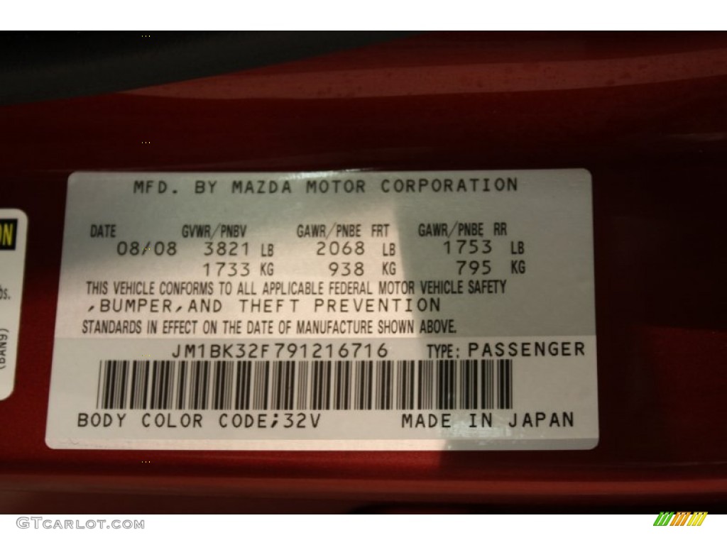 2009 MAZDA3 Color Code 32V for Copper Red Mica Photo #57465502