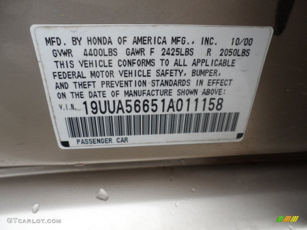 2001 Acura TL 3.2 Info Tag Photo #57476005