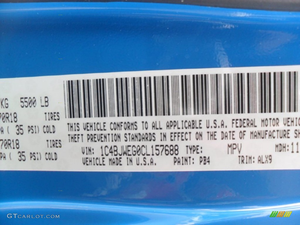 2012 Wrangler Unlimited Color Code PB4 for Cosmos Blue Photo #57479761