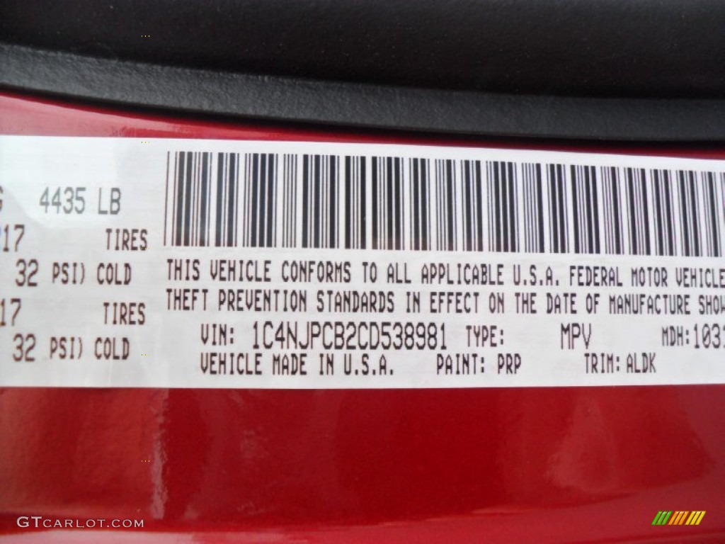 2012 Patriot Color Code PRP for Deep Cherry Red Crystal Pearl Photo #57479980