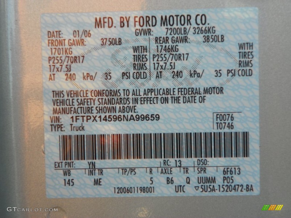 2006 F150 Color Code YN for Silver Metallic Photo #57485422