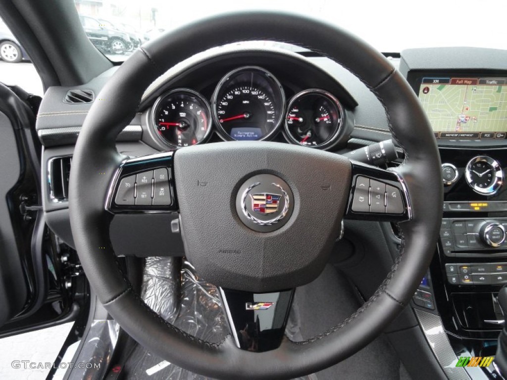 2012 Cadillac CTS -V Coupe Ebony/Saffron Steering Wheel Photo #57493558