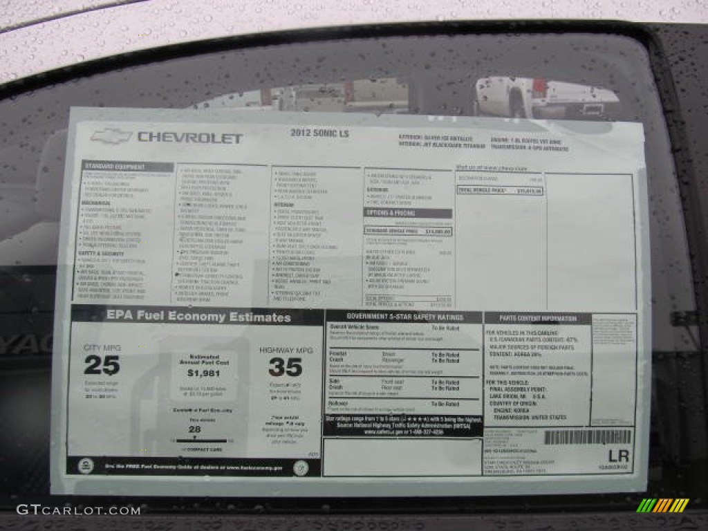 2012 Chevrolet Sonic LS Sedan Window Sticker Photo #57495674