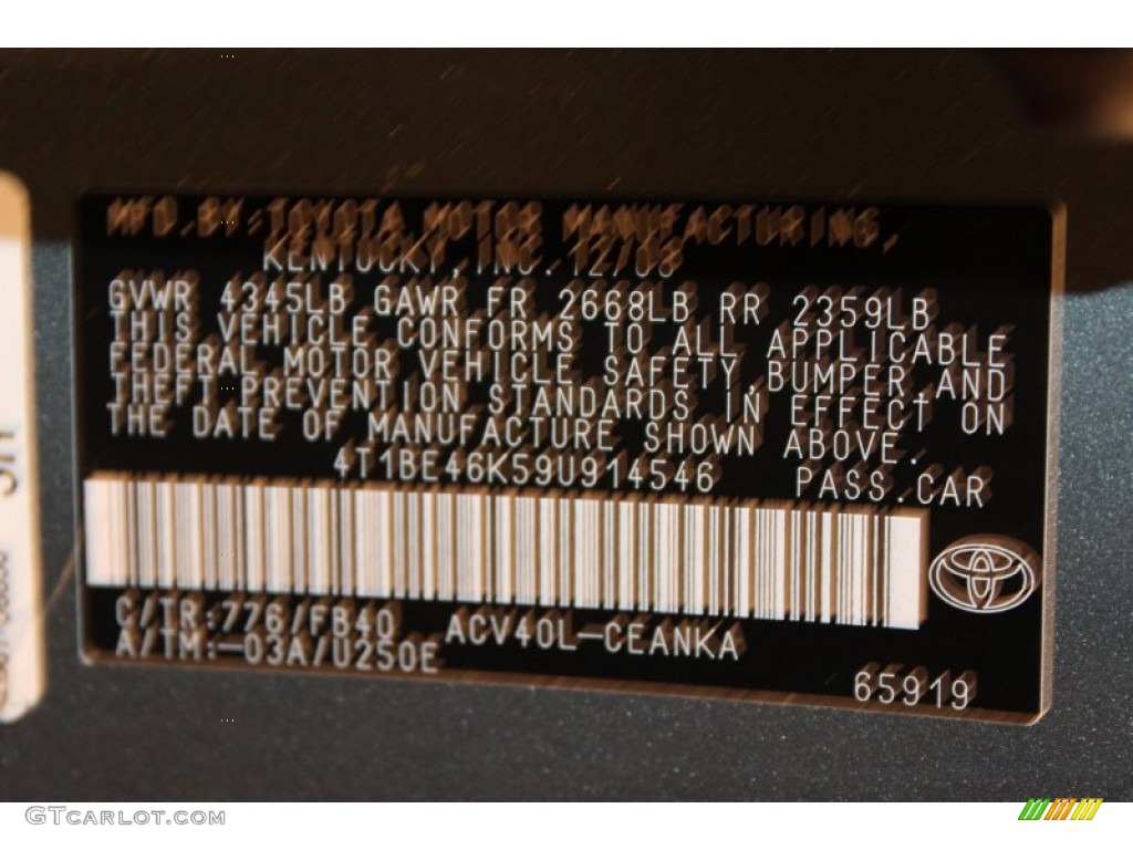 2009 Camry Color Code 776 for Aloe Green Metallic Photo #57496081