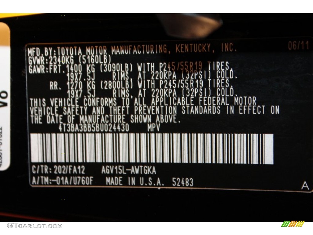 2011 Venza Color Code 202 for Black Photo #57496306