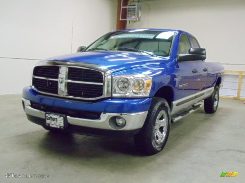 Electric Blue Pearl 2007 Dodge Ram 1500 SLT Quad Cab 4x4 Exterior Photo #57497224