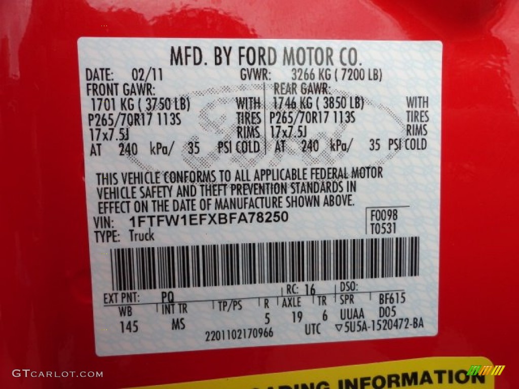 2011 F150 Color Code PQ for Race Red Photo #57497343