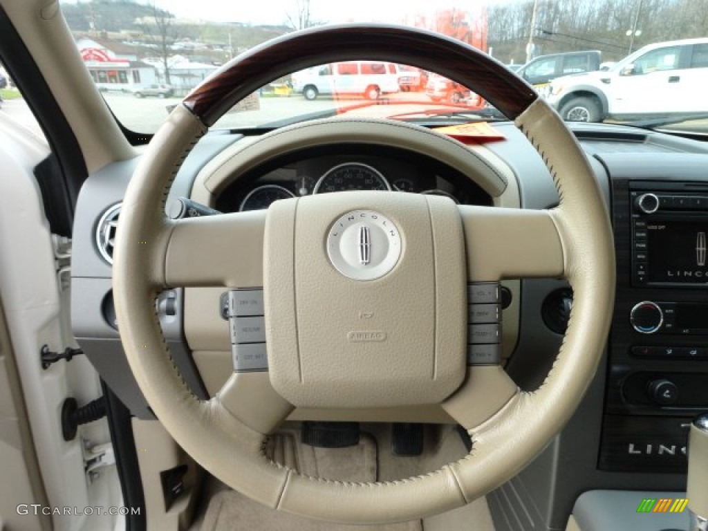 2008 Lincoln Mark LT SuperCrew 4x4 Light Parchment/Espresso Piping Steering Wheel Photo #57499314