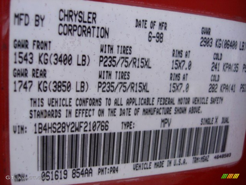 1998 Durango Color Code PR4 for Flame Red Photo #57499417