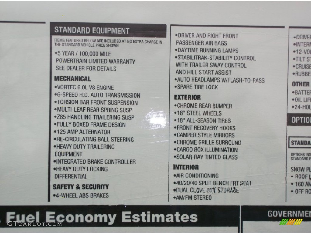 2012 Chevrolet Silverado 3500HD LS Regular Cab 4x4 Window Sticker Photo #57500035