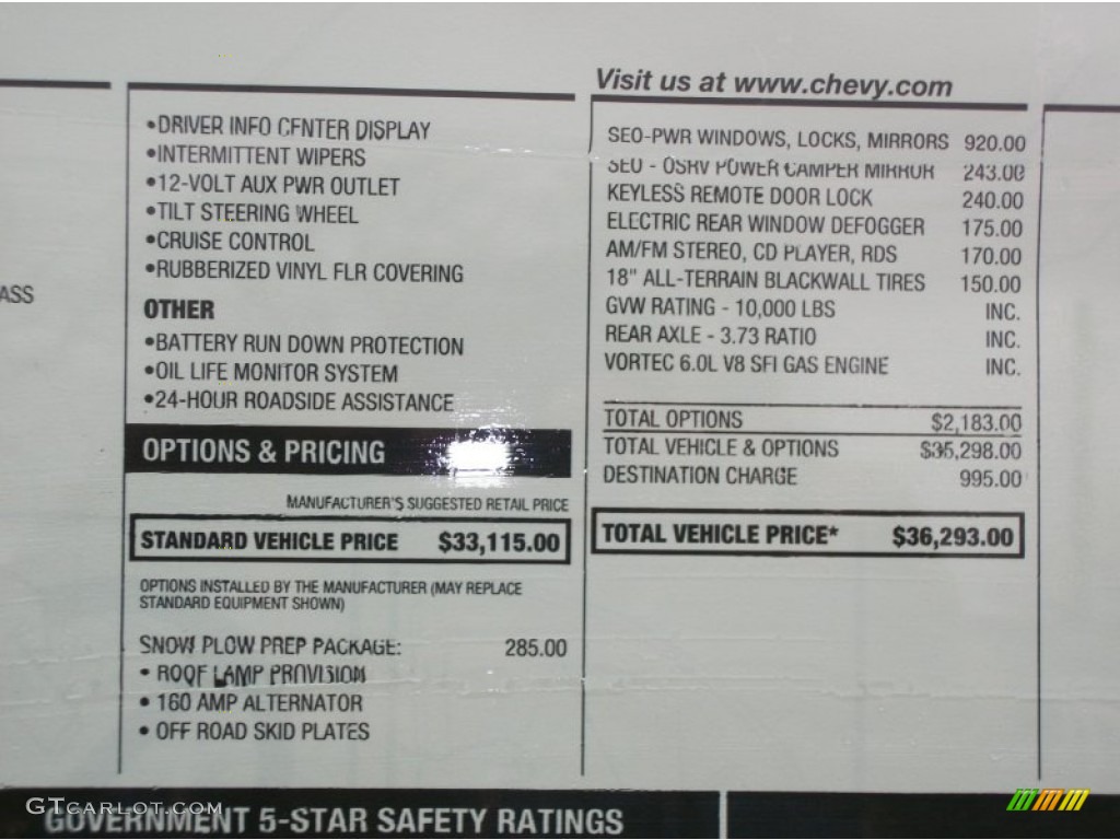 2012 Chevrolet Silverado 3500HD LS Regular Cab 4x4 Window Sticker Photo #57500052