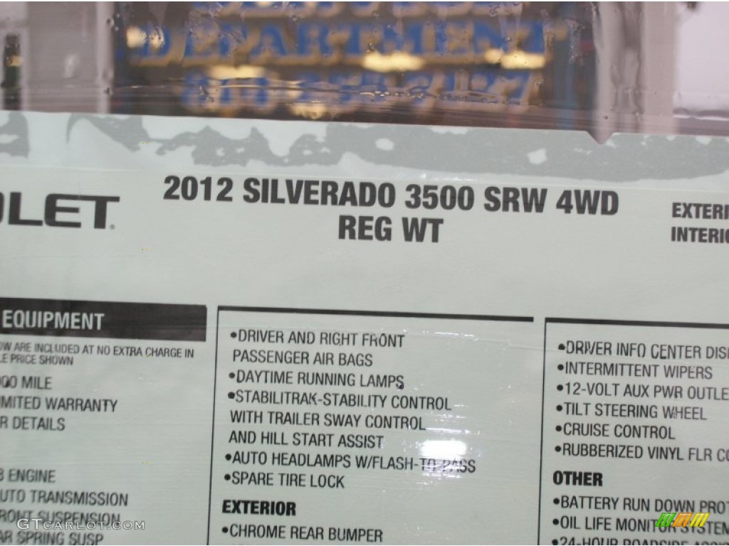 2012 Chevrolet Silverado 3500HD LS Regular Cab 4x4 Window Sticker Photo #57500061