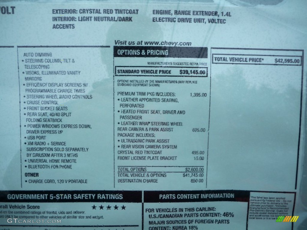 2012 Chevrolet Volt Hatchback Window Sticker Photo #57500926