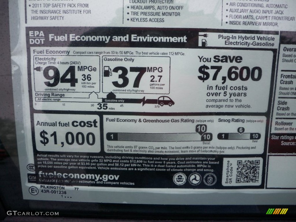 2012 Chevrolet Volt Hatchback Window Sticker Photo #57500935