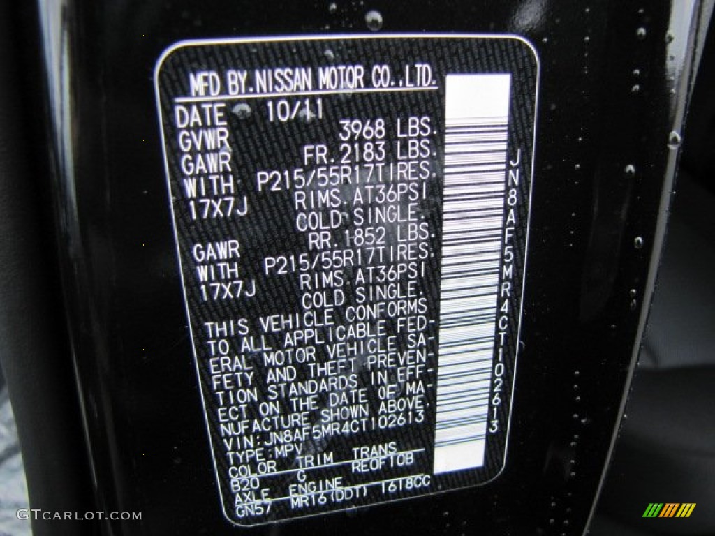 2012 Juke Color Code B20 for Sapphire Black Photo #57502686