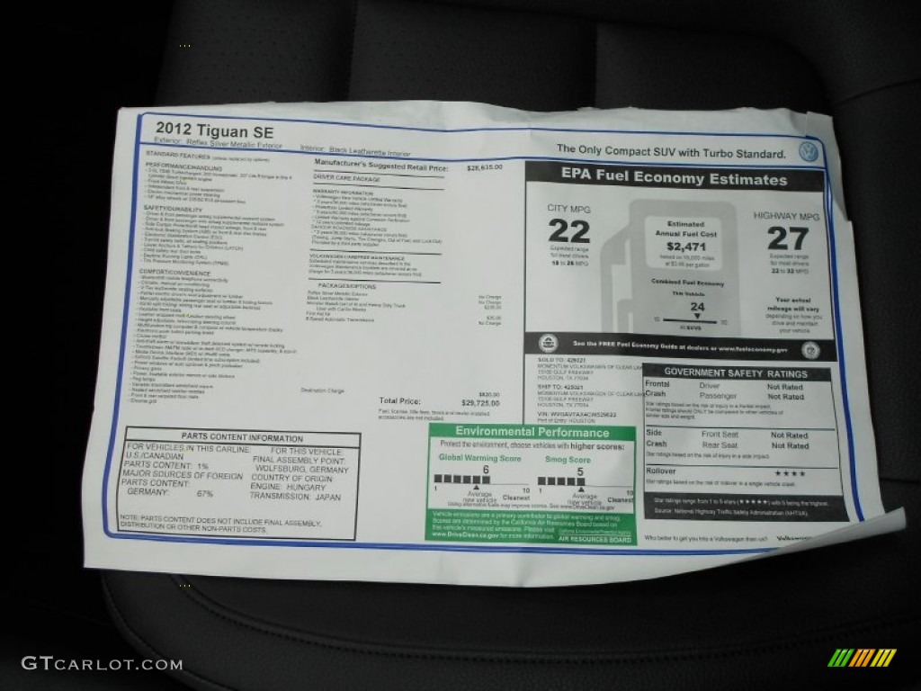 2012 Volkswagen Tiguan SE Window Sticker Photo #57502845