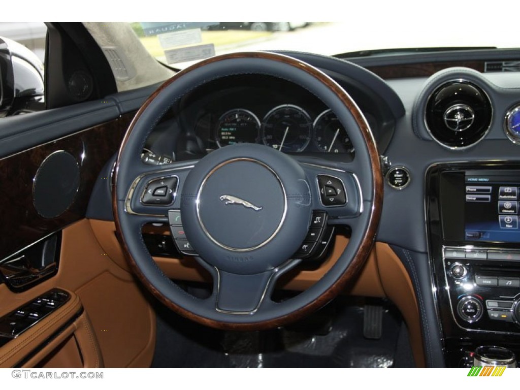 2012 Jaguar XJ XJL Portfolio London Tan/Navy Steering Wheel Photo #57508444