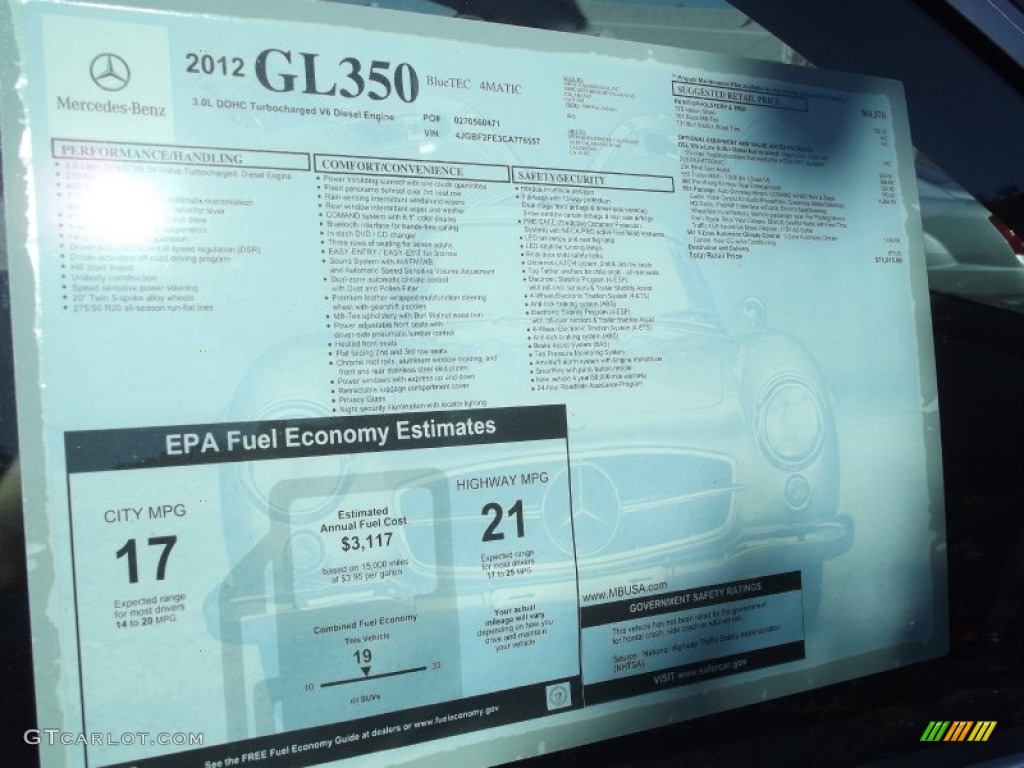 2012 Mercedes-Benz GL 350 BlueTEC 4Matic Window Sticker Photos