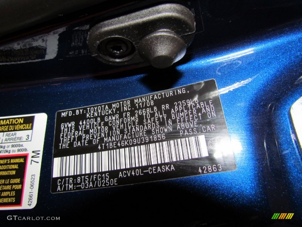 2009 Toyota Camry SE Color Code Photos